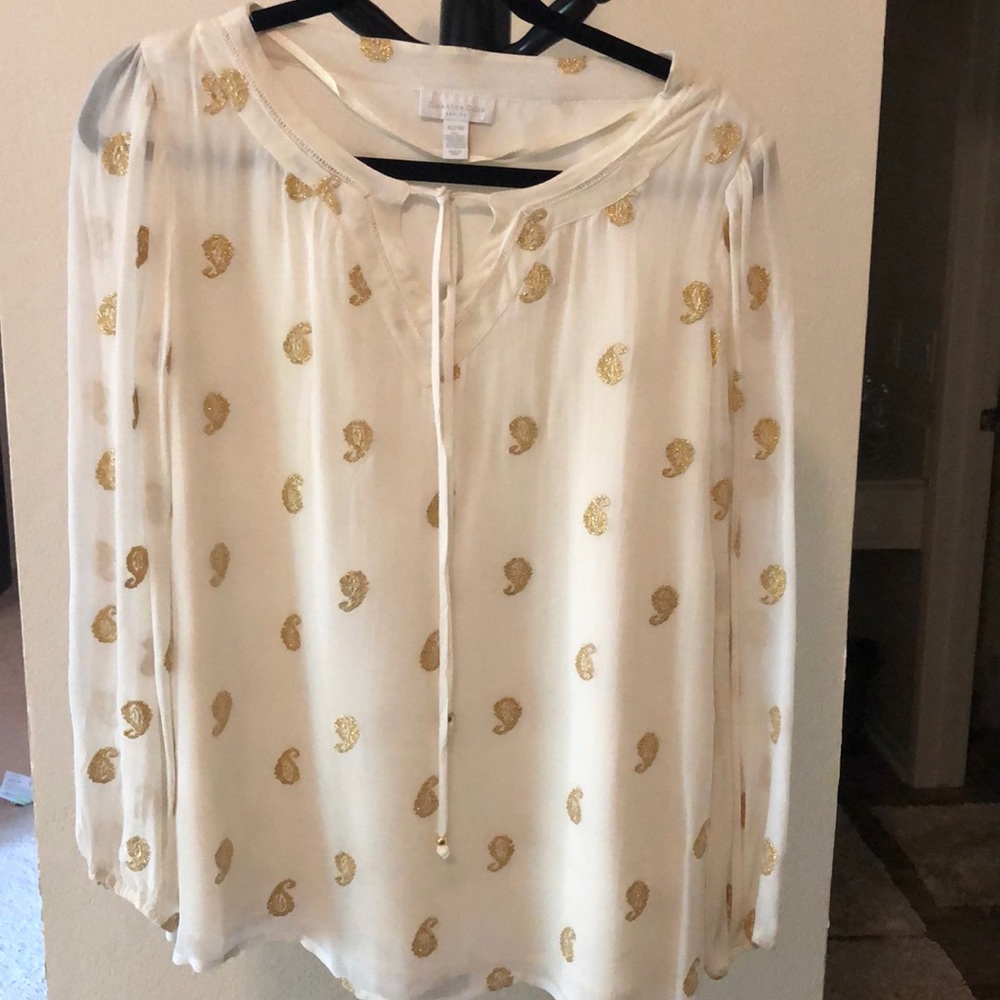 Gorgeous white and gold long sleeve blouse